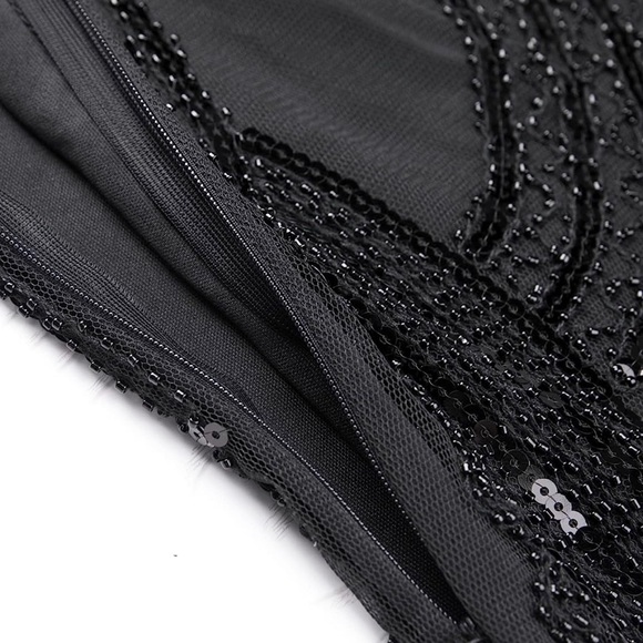 NWT  1920s Gatsby Dress V Neck Sequin Bead Fringed Cocktail Hem Flapper Dress - Picture 5 of 12